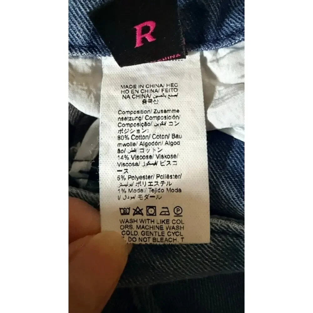 ROMWE Women’s Star Patchwork Denim Shorts Blue Raw Hem Size Medium Jorts